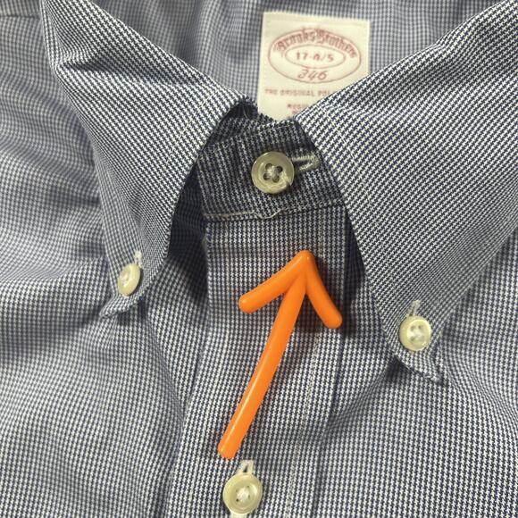 Brooks Brothers Dress Shirt Mens 17 4 5 Non Iron Button Down Cotton Blue - Picture 6 of 12